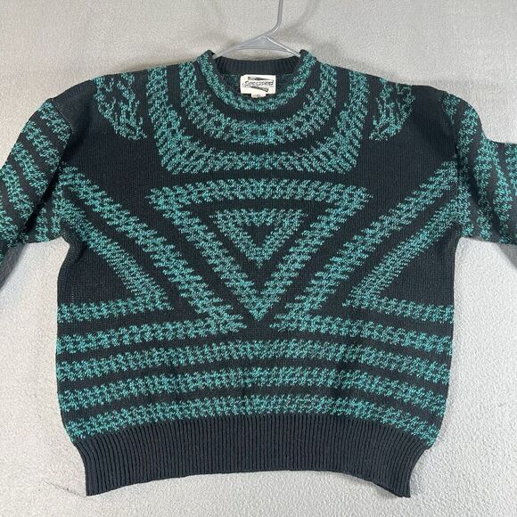 Vtg Expressions Worldwide Knit Sweater Mens XL Blue/Green Abstract Acrylic 90s - Picture 2 of 8